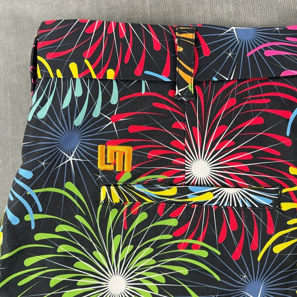 Loudmouth Mens 32 Black Multi Firework Golf Shorts LM Logo 5594